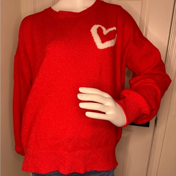 Talbots Red Sweater with Heart Design - Picture 2 of 9